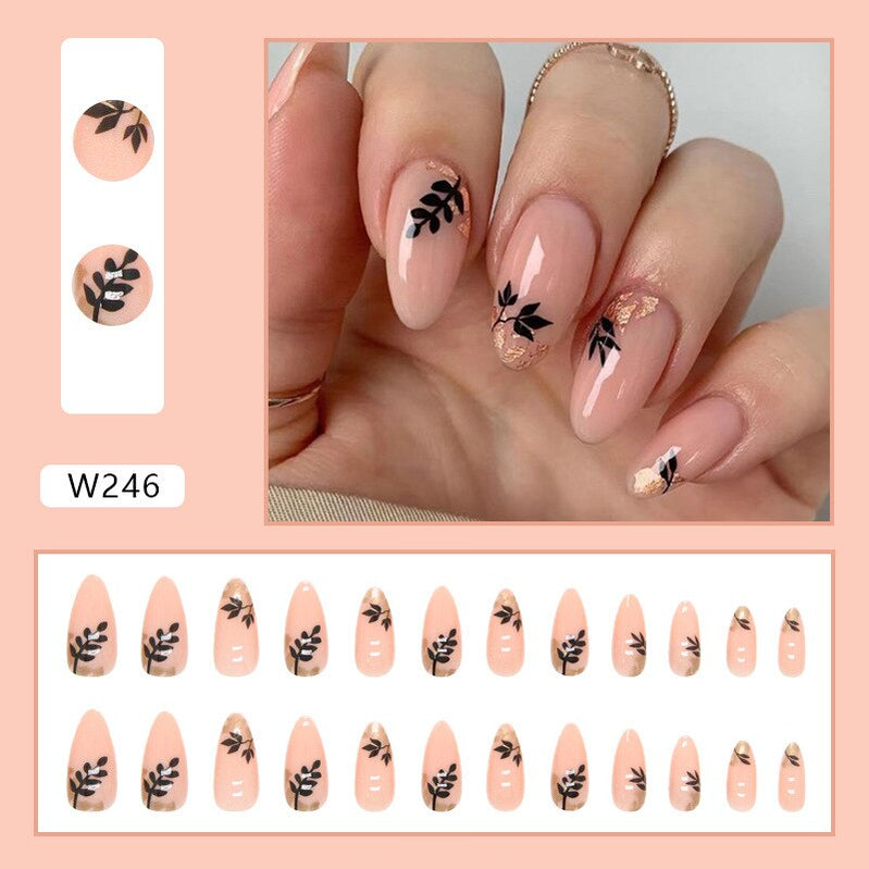 24P Removable Ballerina Press On Nail Art Long Round Head Fake Nails Full Cover Artificial Wearing Reusable False Nails Finished W246