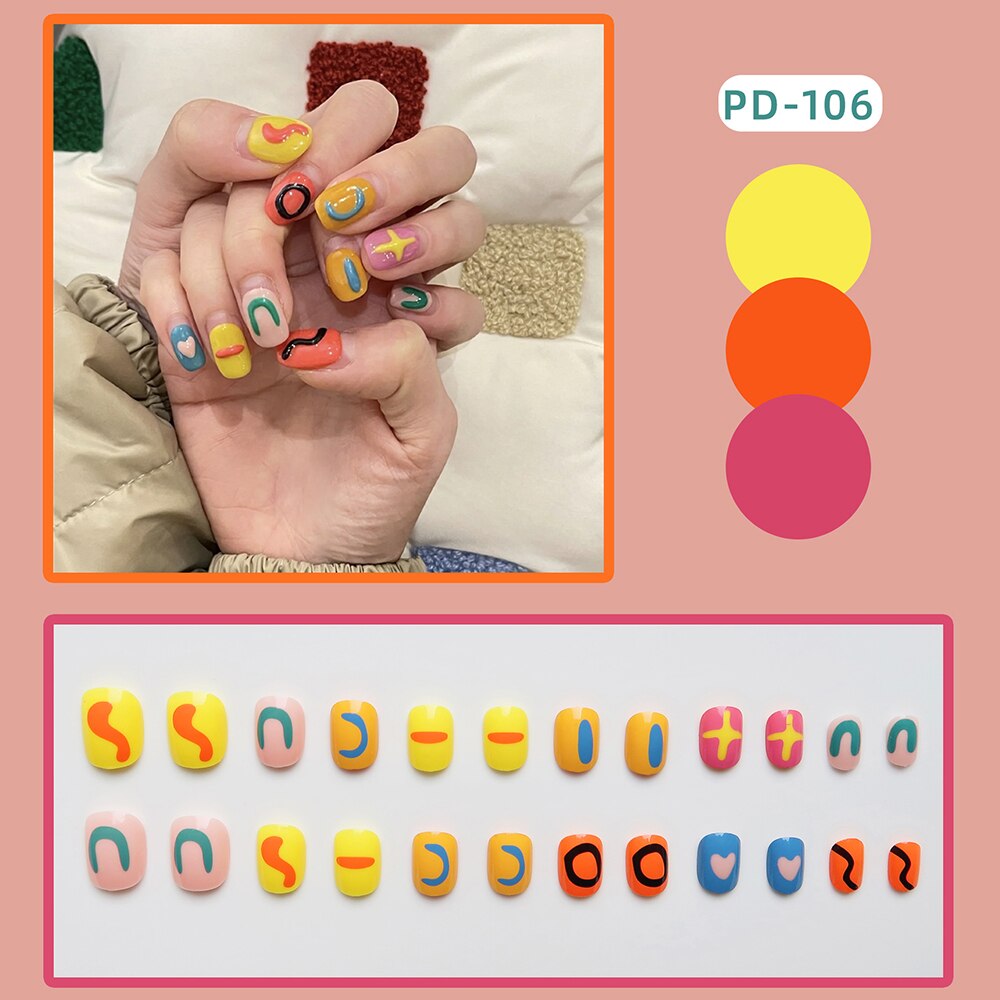 24PCS Fake Nail Patch Cute Short Cow Butterfly Printed False Nail Full Finished for Girl Nail Art Tips Press On Nail Wearable Spain 711355