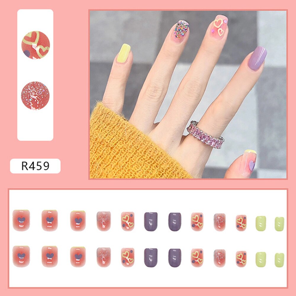 24PCS Fake Nail Patch Cute Short Cow Butterfly Printed False Nail Full Finished for Girl Nail Art Tips Press On Nail Wearable Spain 397929