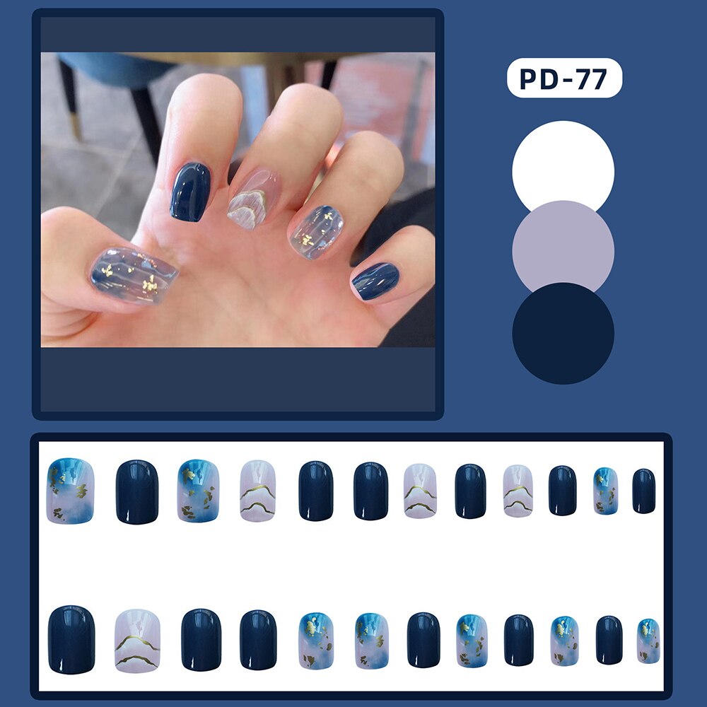 24PCS Fake Nail Patch Cute Short Cow Butterfly Printed False Nail Full Finished for Girl Nail Art Tips Press On Nail Wearable Spain 391952