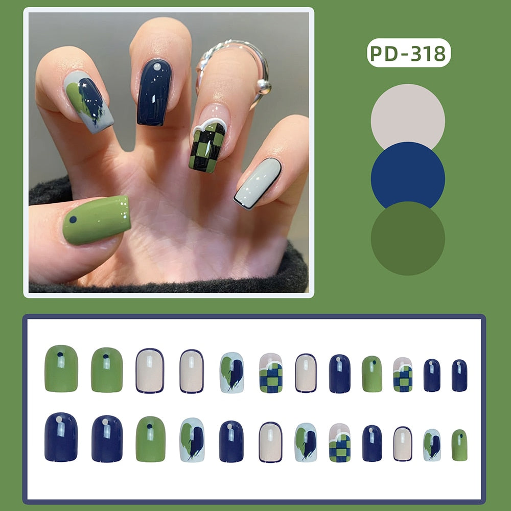 24PCS Fake Nail Patch Cute Short Cow Butterfly Printed False Nail Full Finished for Girl Nail Art Tips Press On Nail Wearable Spain 398476