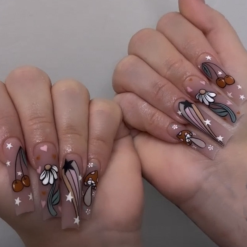 24Pcs Blue Long Coffin Ballet False Nails with Butterfly Rhinestones French Design Fake Nails Full Press on Nail Ins Nail Tips 291