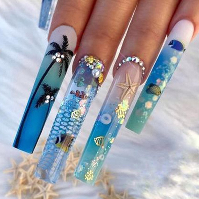 24Pcs Christmas Exclusive False Nails Wearable Long Xmas Style Fake Nails Elk Snowflake Design Full Cover Press on Nail tips Basso & Brooke