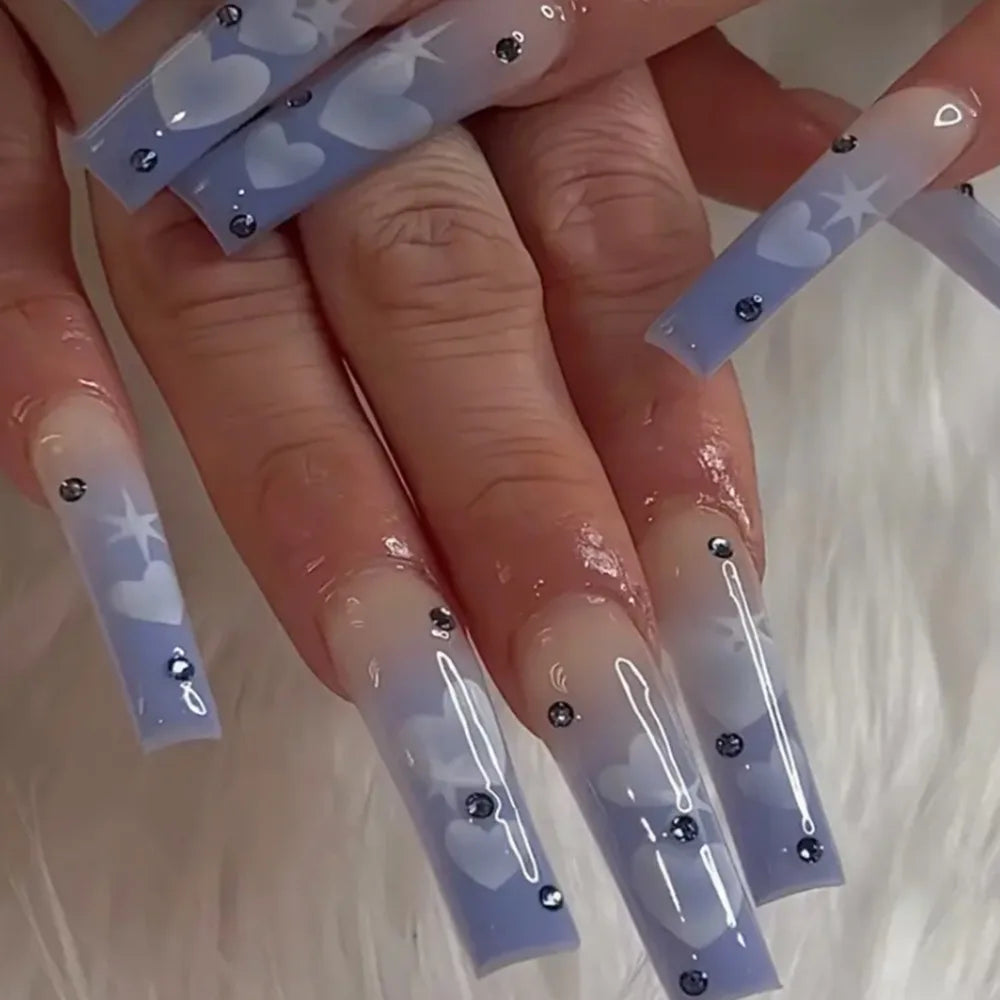 24Pcs Christmas Exclusive False Nails Wearable Xmas Style Fake Nails Checked Snowflake Design Full Cover Press on Manicure Tips* TD146-CZ127