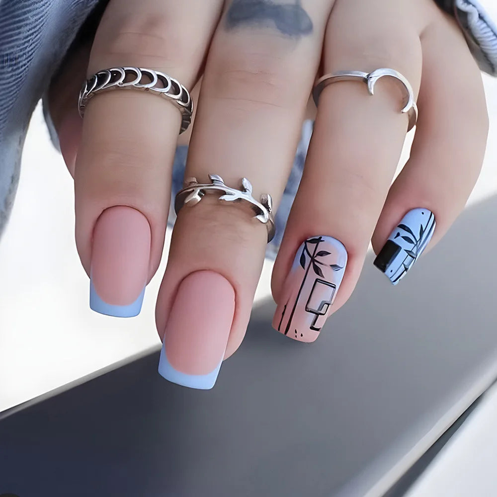 24Pcs Christmas Exclusive False Nails Wearable Xmas Style Fake Nails Checked Snowflake Design Full Cover Press on Manicure Tips* TD146-DY459