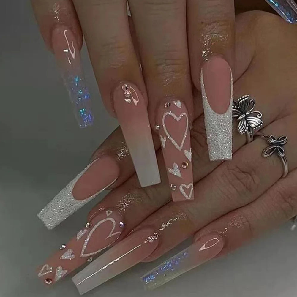 24Pcs Christmas Exclusive False Nails Wearable Xmas Style Fake Nails Checked Snowflake Design Full Cover Press on Manicure Tips* TD146-CZ136