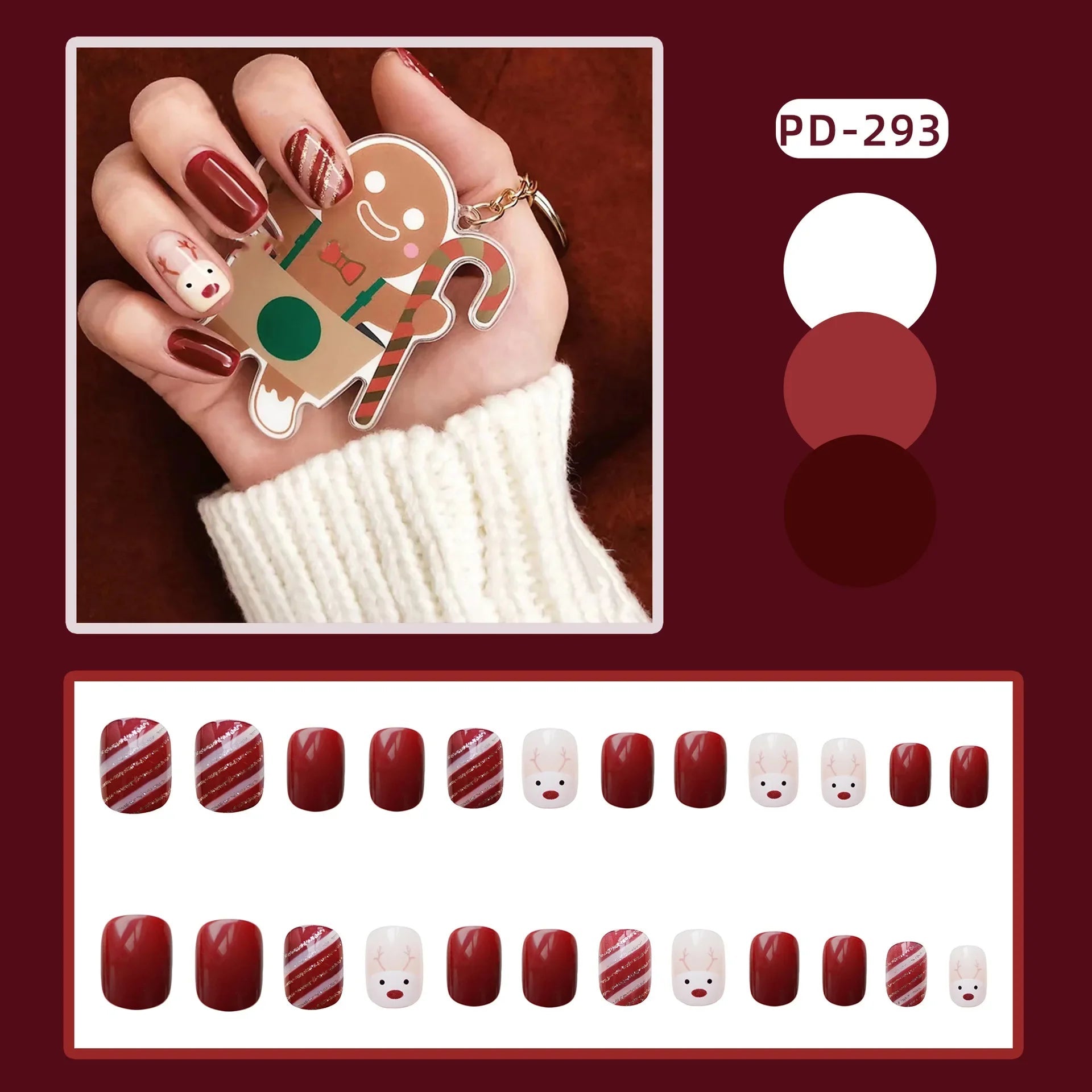 24Pcs Christmas New Purple Rabbit Cute Short False Nails Tips Snowman Elk Pattern Design Wearable Fake Nails Press On Nail Art PD293