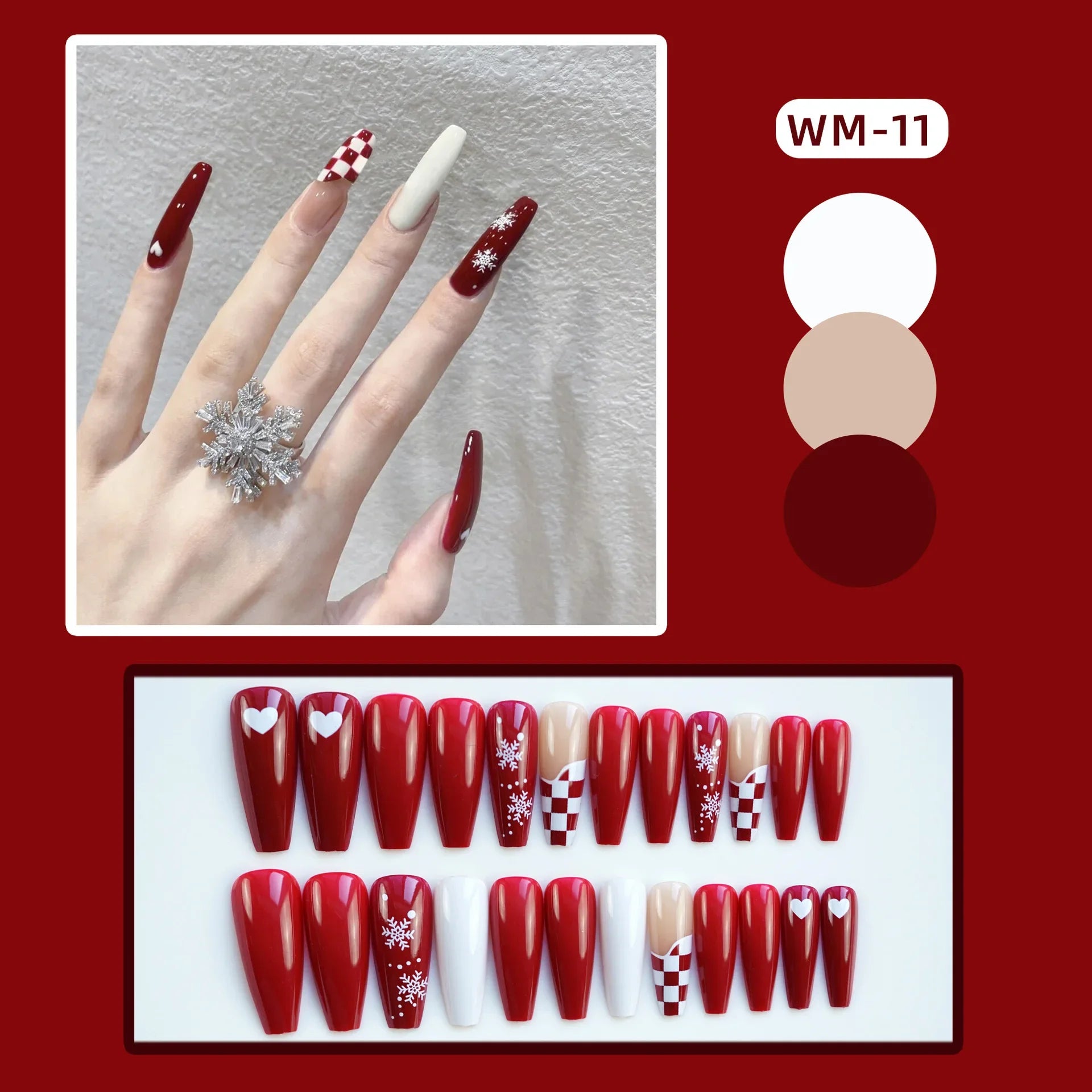 24Pcs Christmas New Purple Rabbit Cute Short False Nails Tips Snowman Elk Pattern Design Wearable Fake Nails Press On Nail Art WM11