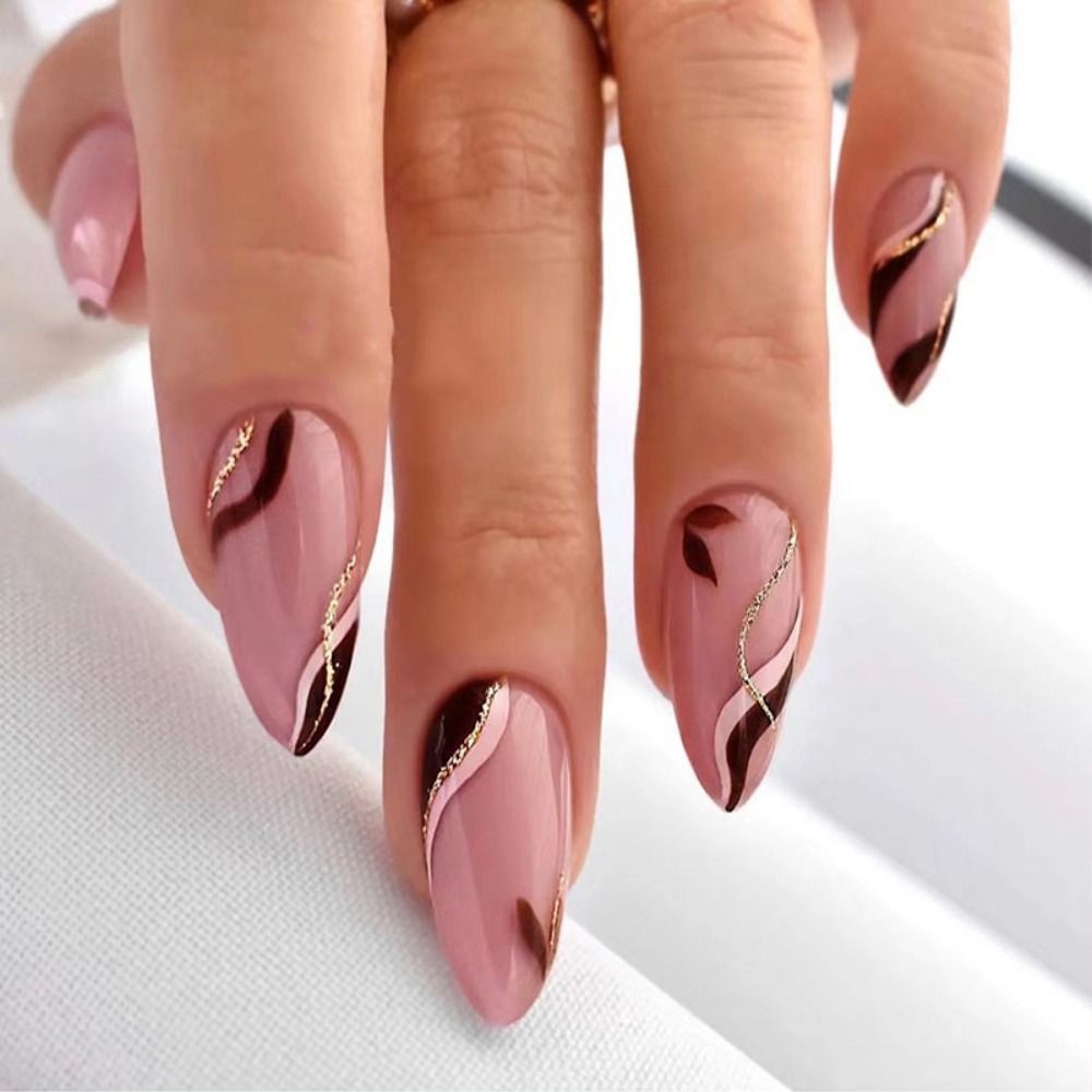 24Pcs Detachable Almond French Full Cover False Nails Silver Butterfly Lines Stiletto Fake Nials Press On Nails DIY Manicure 5