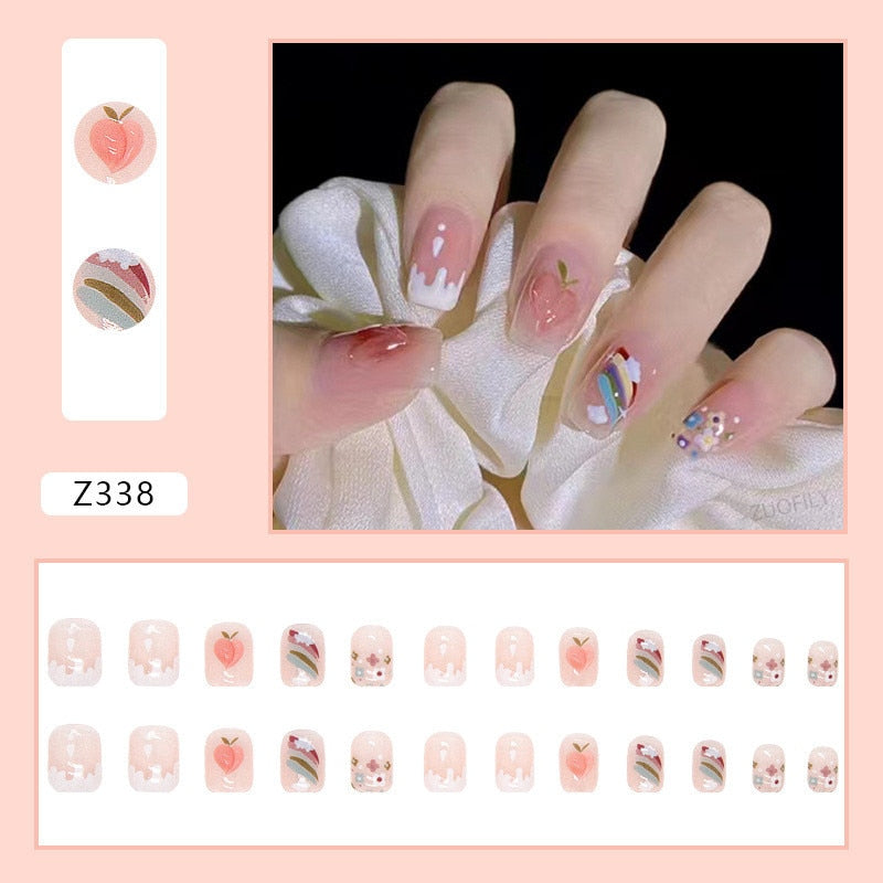 24Pcs Detachable False Nails Rhinestones Blue Wearable Fake Nails Full Cover Nail Tips Fake Nail with Moon Design Press on Nails Z338