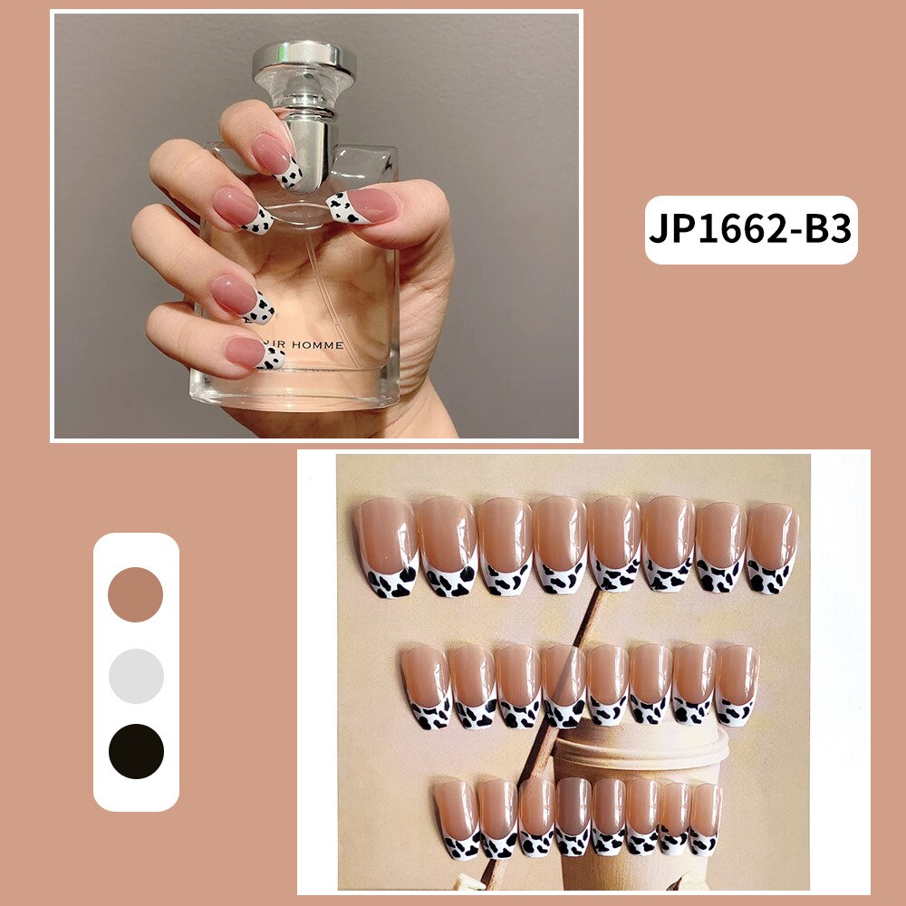 24Pcs Fashion Wearable Nail Art Butterfly Design Detachable Nude Color Coffin Fake Nails with Glue Full Cover Press on Nails MT586JP1662B3