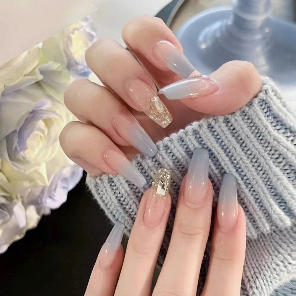 24Pcs Glitter Pink Fake Nails Press on French Set almond Cute Nail Art korean Fake Nails Acrylic Full Cover Tips with Glue CZ033-chuli