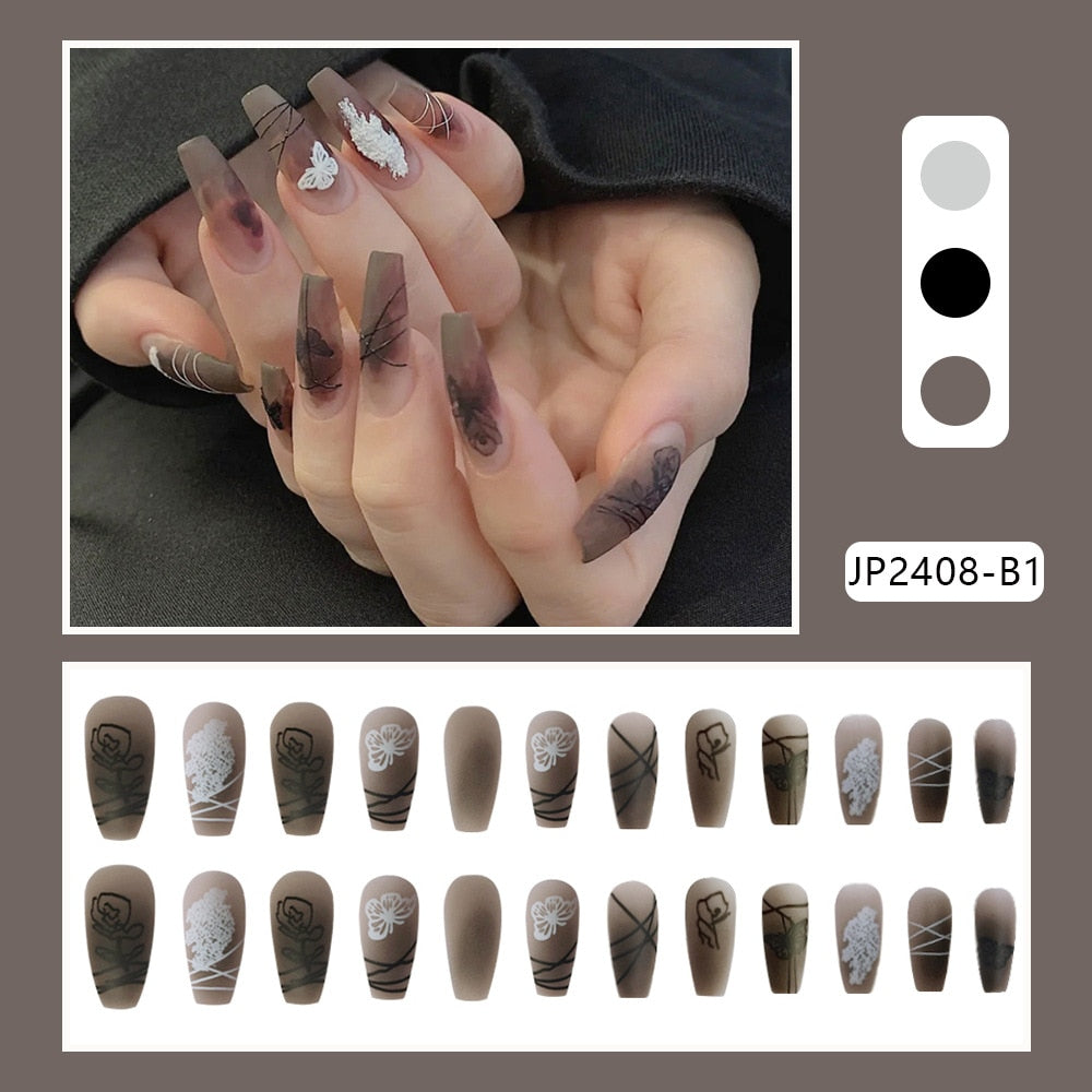 24Pcs Glitter Pink Fake Nails Press on French Set almond Cute Nail Art korean Fake Nails Acrylic Full Cover Tips with Glue JP2408