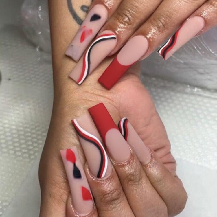 24Pcs Halloween Black Ghost Long Ballet False Nails With Heart Blood Design Halloween Press On Nails Detachable Full Cover Nails CY104