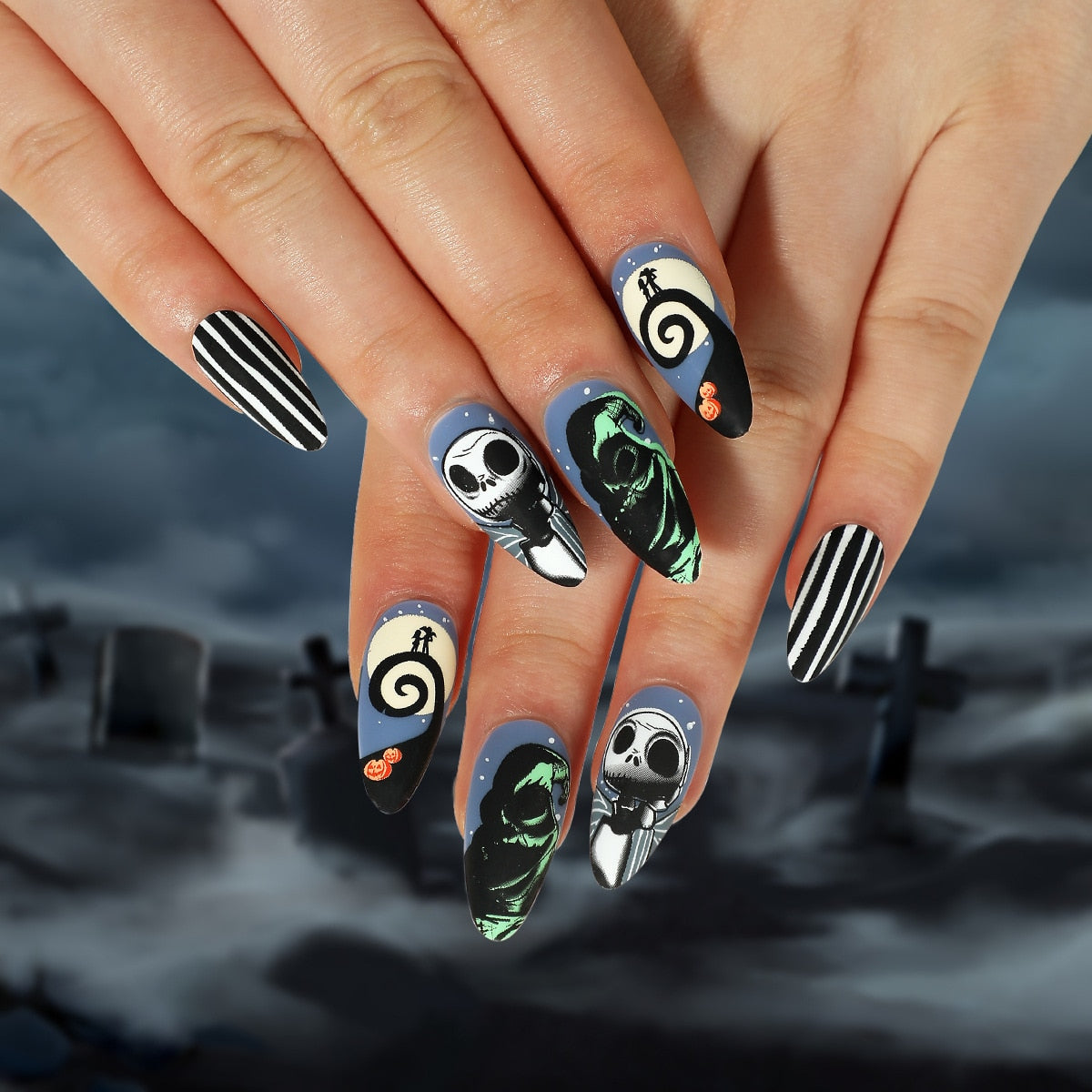 24Pcs Halloween Black Ghost Long Ballet False Nails With Heart Blood Design Halloween Press On Nails Detachable Full Cover Nails 2516 1