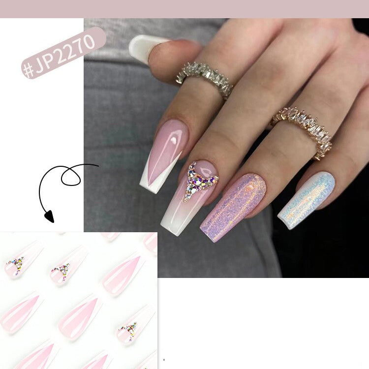 24Pcs Long Coffin False Nails Gold Glitter Sequins Designs Press On Full Cover Fake Nails Tips Wearable Manicure Art Accessories D3