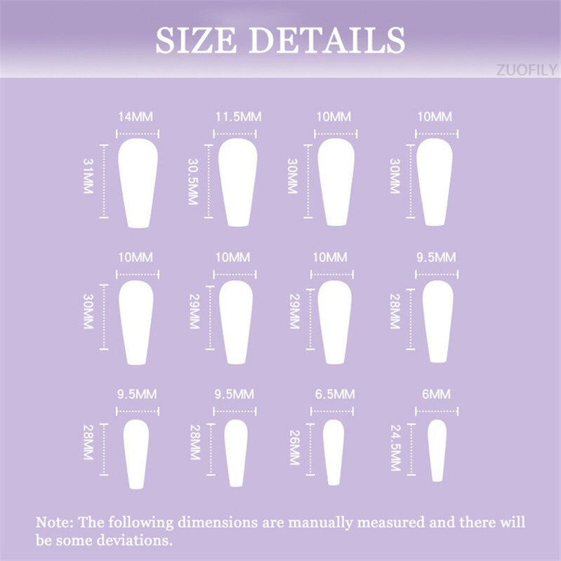 24Pcs Long Love Bow Design French Style Fake Nails Cute Flowers Blue Flame Detachable Press on False Nail Tips Manicure Nail Art