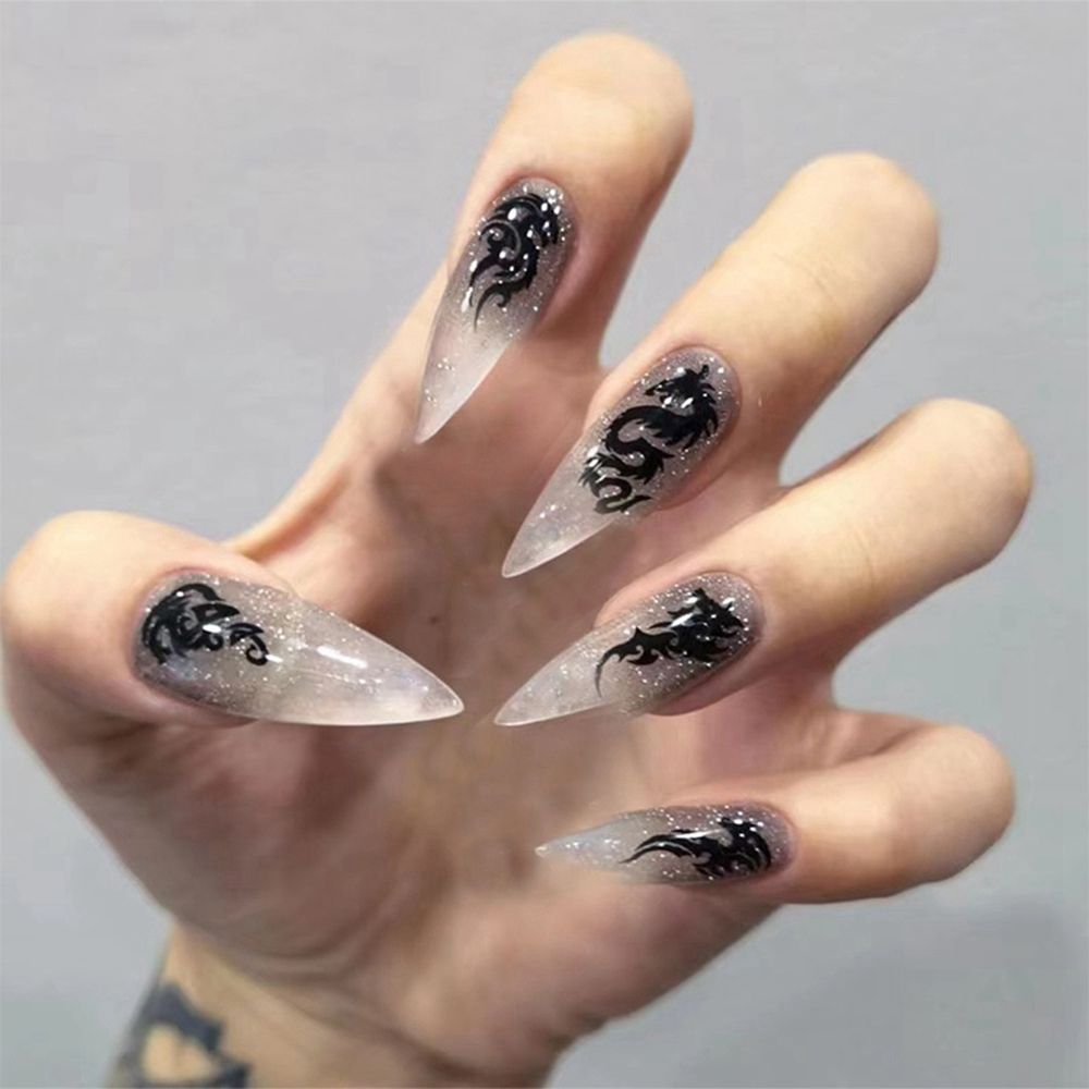 24Pcs Oval Head False Nails Almond Artificial Fake Nails With Glue Full Cover Nail Tips Press On Nails DIY Manicure Tools A66-1