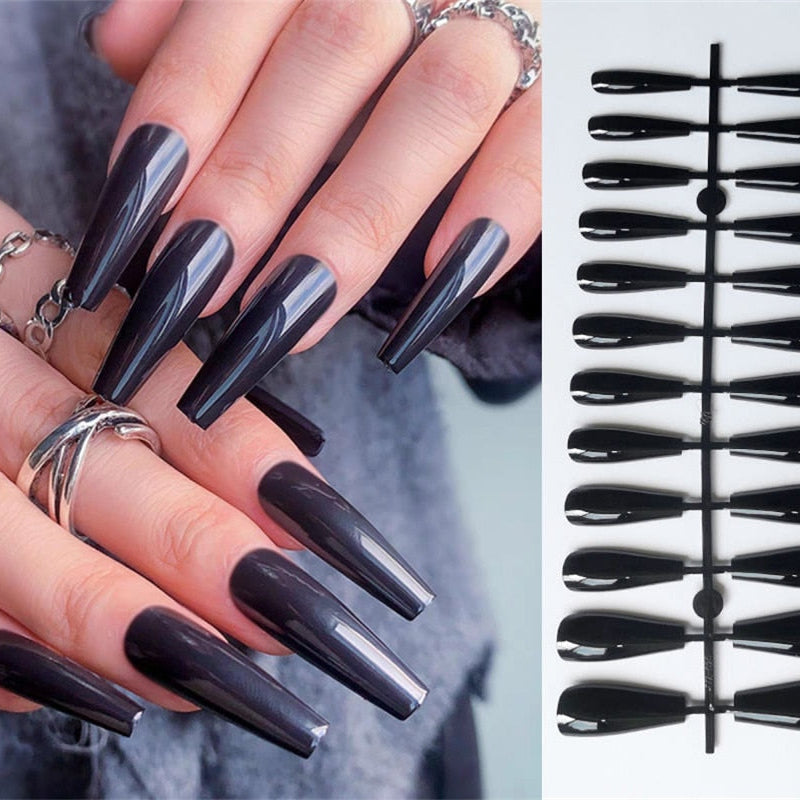 24Pcs Purple Y2K Press on Nails Star Diamond Designs Full Cover Fake Nails Long Coffin Acrylic False Nails for Women 2023 New YA