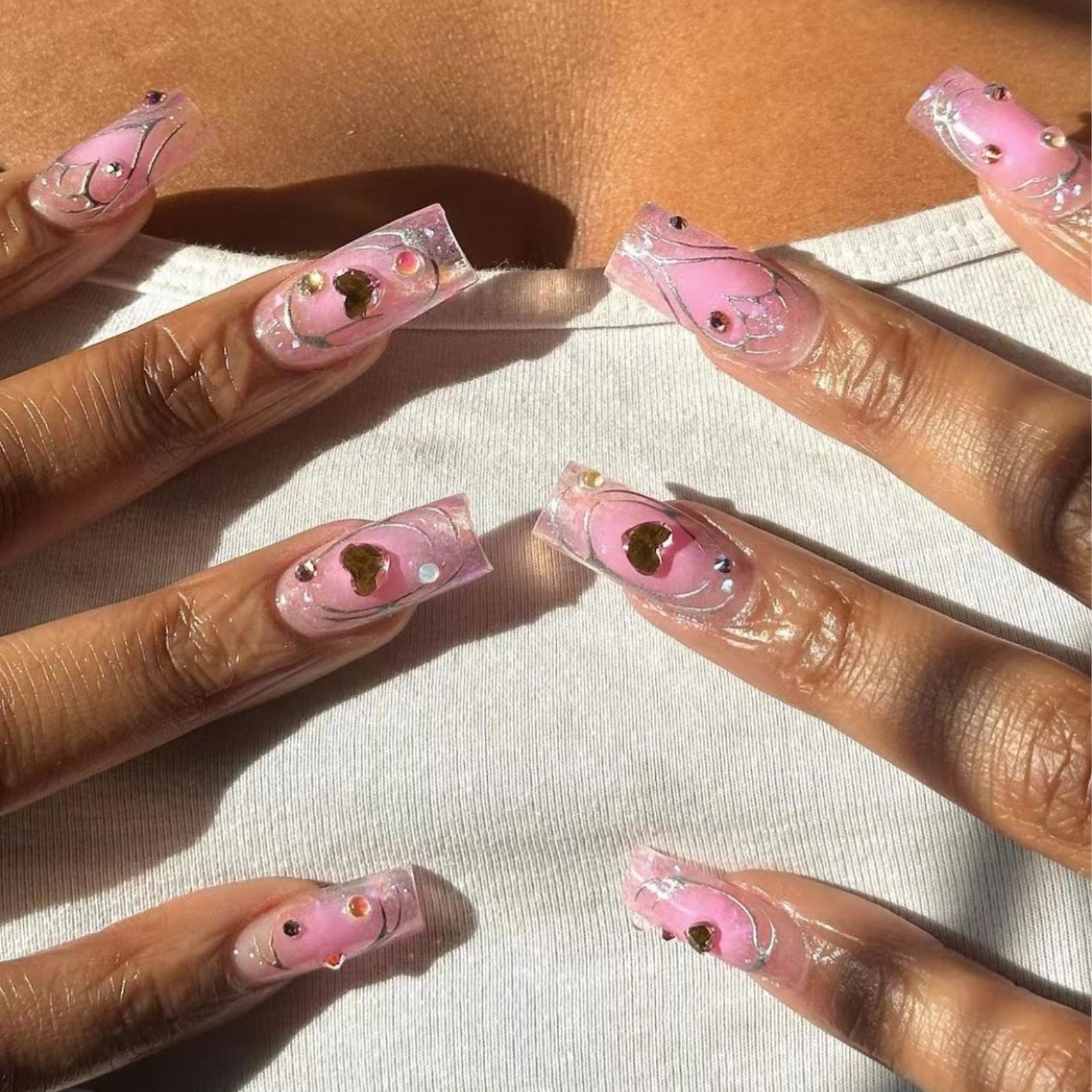 24Pcs Purple Y2K Press on Nails Star Diamond Designs Full Cover Fake Nails Long Coffin Acrylic False Nails for Women 2023 New YA-17