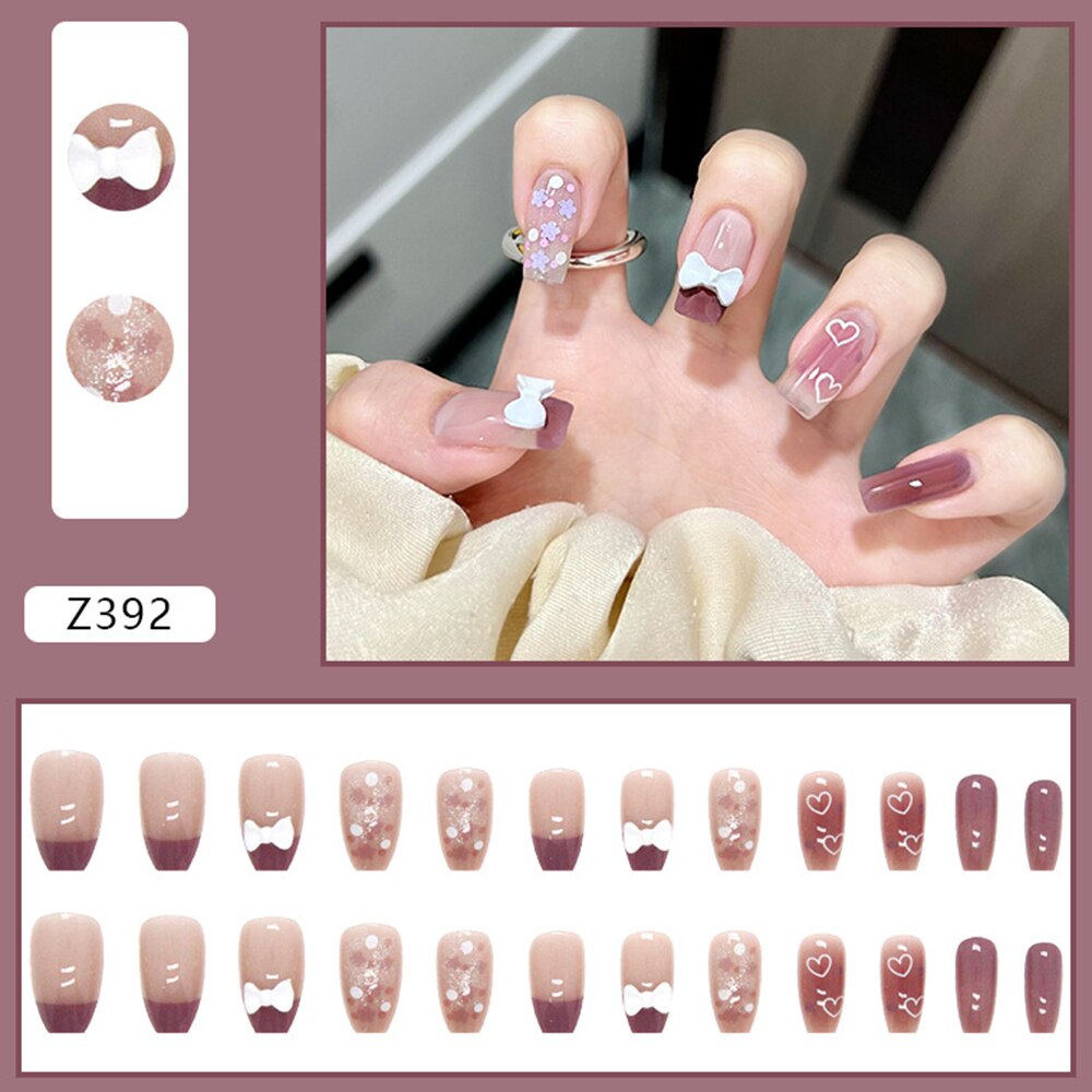 24Pcs Super Shiny False Nails 3D Drop Diamond y2k Mid-length Coffin Ballet Fake Nails Full Finished Fake Nail Patches For Girls 13