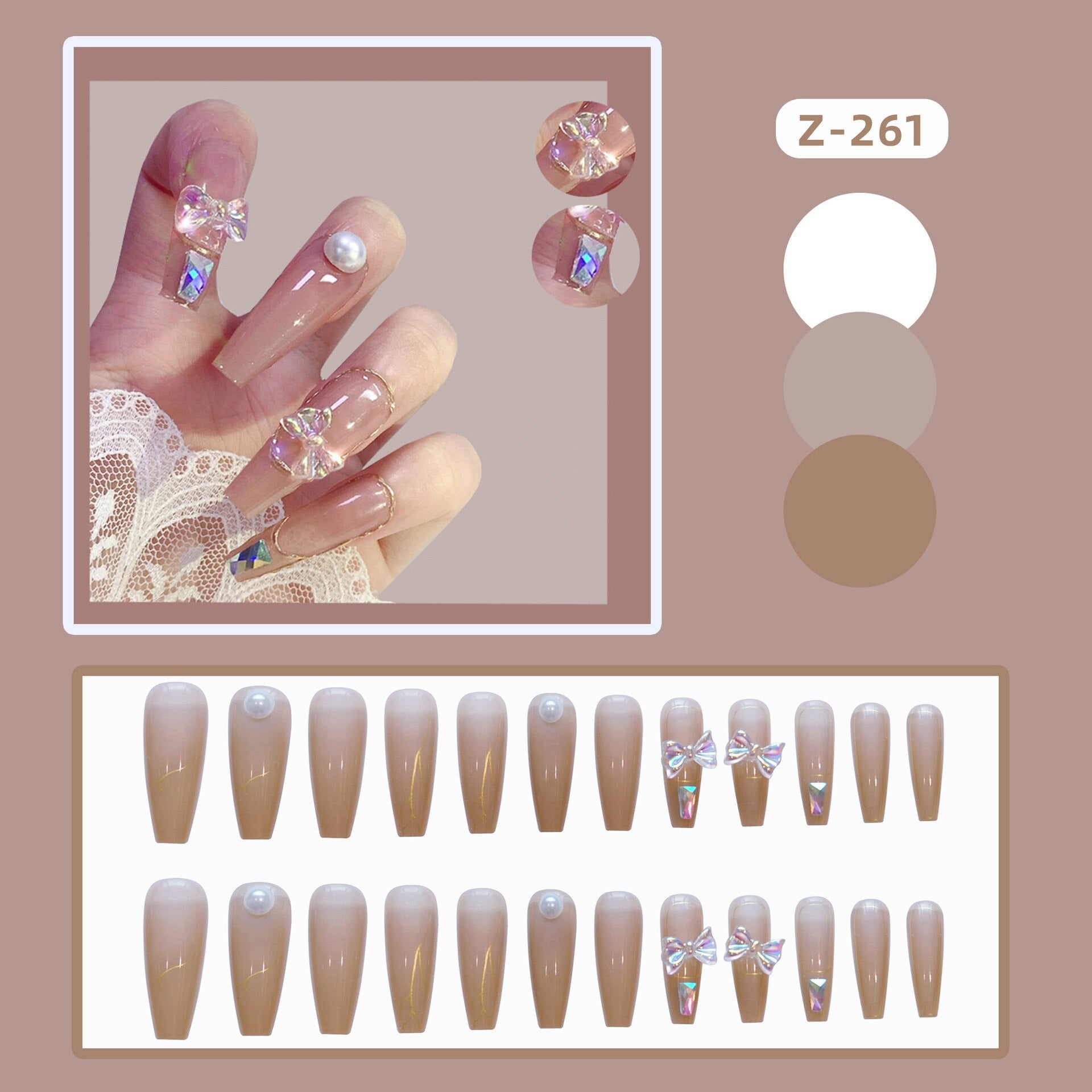24Pcs Super Shiny False Nails 3D Drop Diamond y2k Mid-length Coffin Ballet Fake Nails Full Finished Fake Nail Patches For Girls 16