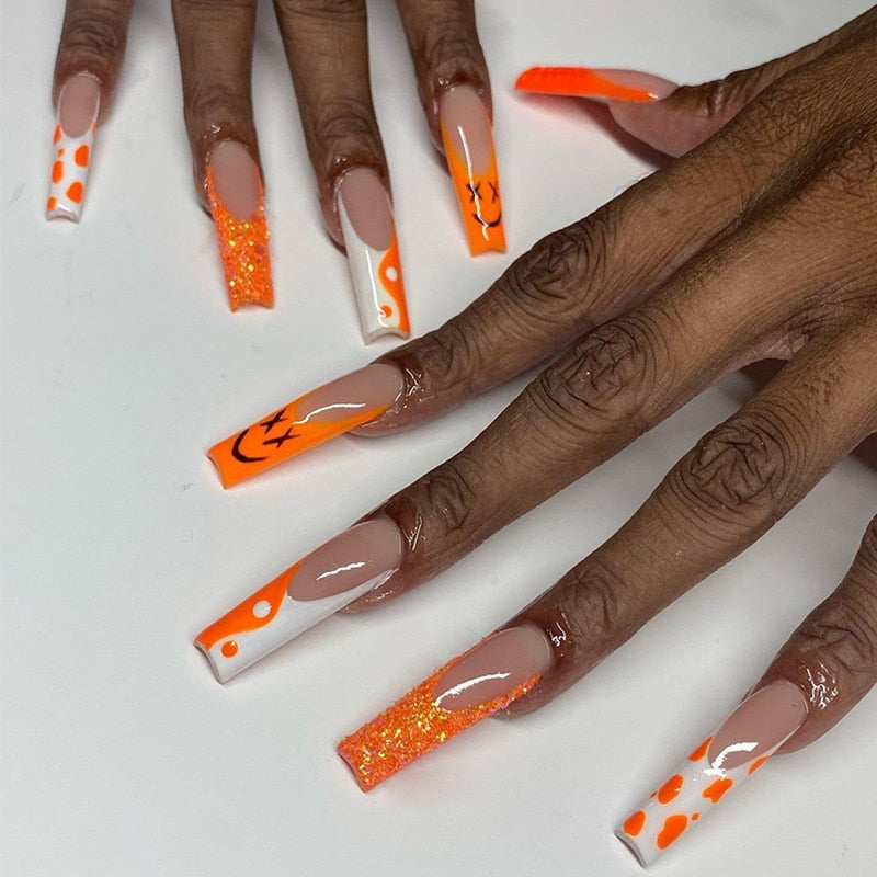 24p Black and White Flame Yin Yang Chessboard Pink Ballet Fake Nail Coffin Full Cover Artificial False Nails Press on Nail Art New Nails-JP1515