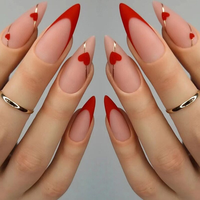 24pc detachable long Stiletto fake nails with Glitter designs french false nails with glue artificial press on nails almond long 413