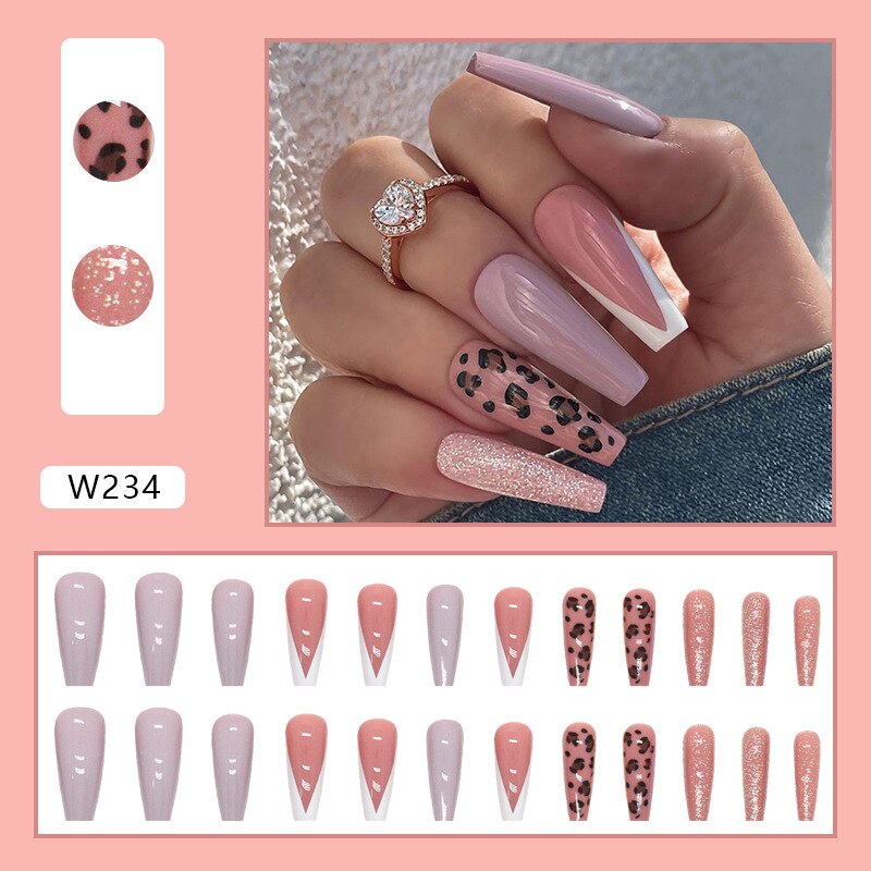 24pcs Ballerina Fake Nail DIY Gradient Pink and White Color French Full Cover Stick on Nail Patch Long Coffin False Nail Tips 2