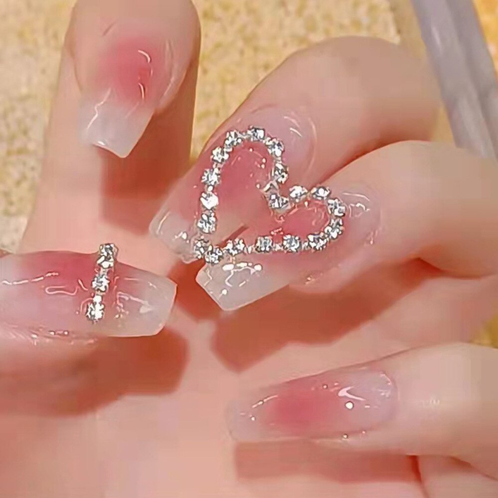 24pcs Ballet False Nail Full Cover Fake Nail Butterfly Love Nails Tip French Coffin Nails Press on Nails