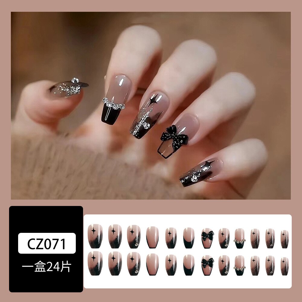 24pcs Ballet False Nail Full Cover Fake Nail Butterfly Love Nails Tip French Coffin Nails Press on Nails CZ071 5-0