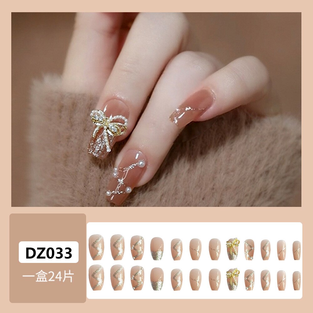 24pcs Ballet False Nail Full Cover Fake Nail Butterfly Love Nails Tip French Coffin Nails Press on Nails DZ033