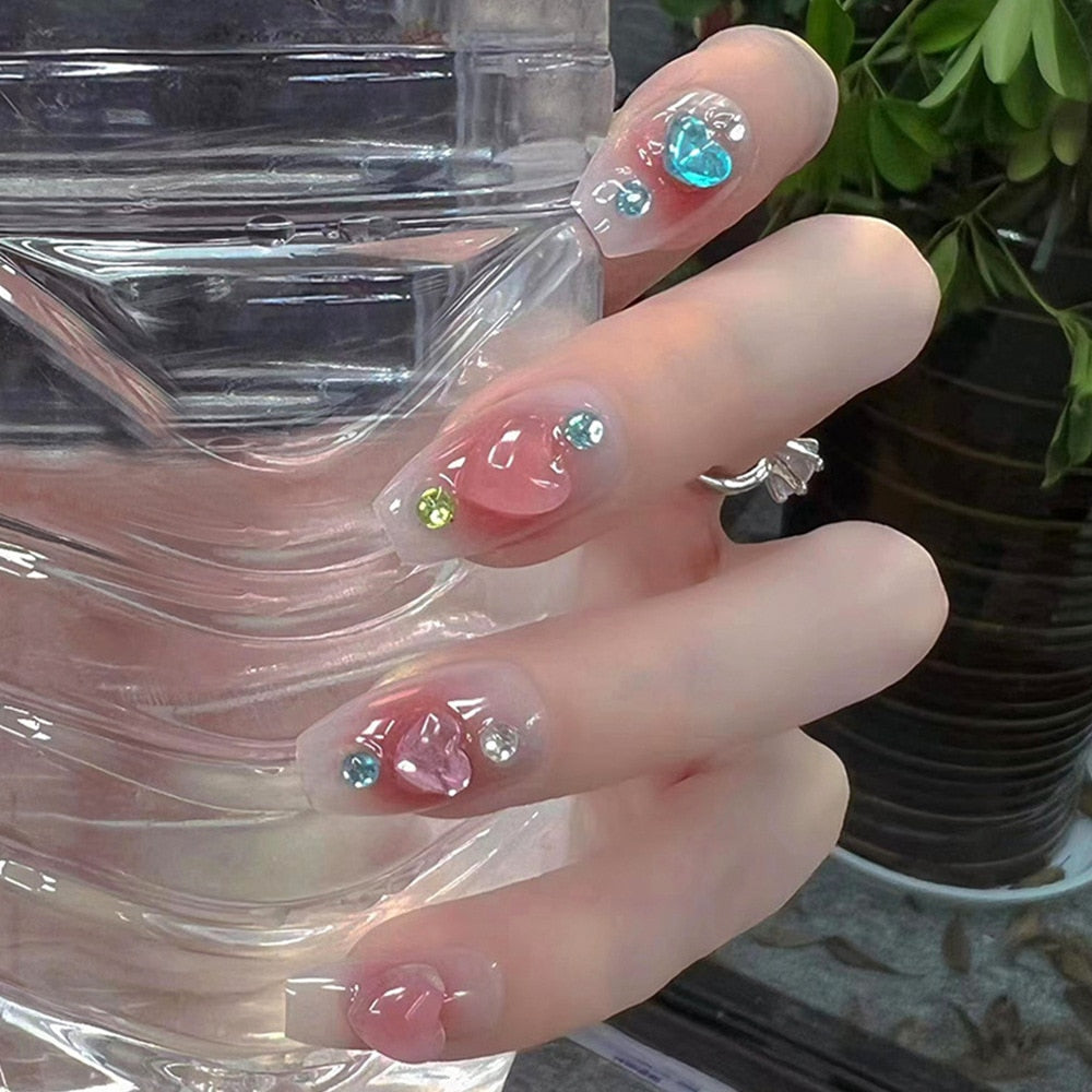 24pcs Ballet False Nail Full Cover Fake Nail Butterfly Love Nails Tip French Coffin Nails Press on Nails