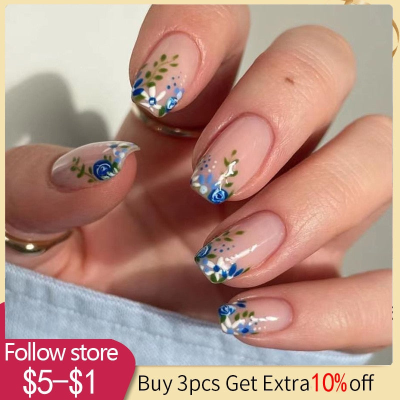 24pcs Checkerboard False Nails Wearable Fake Nails Long Coffin Full Cover Press On Square Head Manicure New French Manicuree