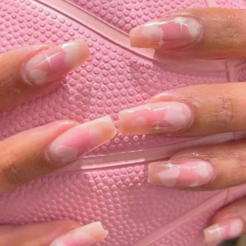 24pcs Checkerboard False Nails Wearable Fake Nails Long Coffin Full Cover Press On Square Head Manicure New French Manicuree JP1604