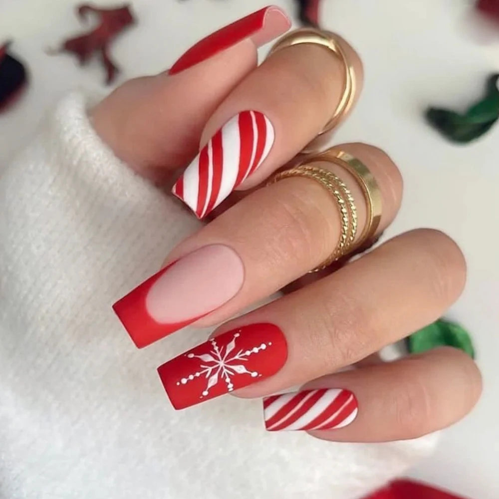 24pcs Christmas False Nail Long Ballet Nail Extension Full Cover Manicure Snowman Wearable Press On Fake Nails Women Nail Decor A2 01 12