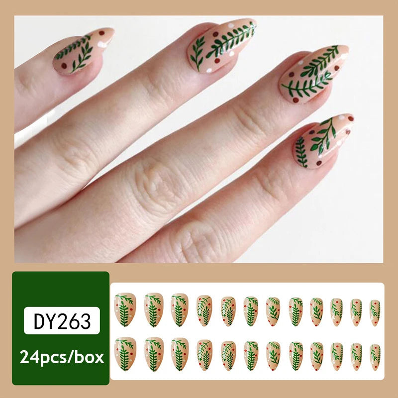 24pcs Christmas False Nail Long Ballet Nail Extension Full Cover Manicure Snowman Wearable Press On Fake Nails Women Nail Decor D9