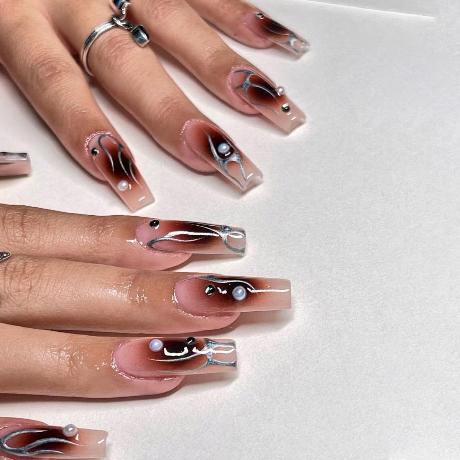 24pcs Cool y2k Style False Nails Fashion Glitter Star Design Press on Nail Patch Full Finished Wearable Artificial Nail Tips CN L20