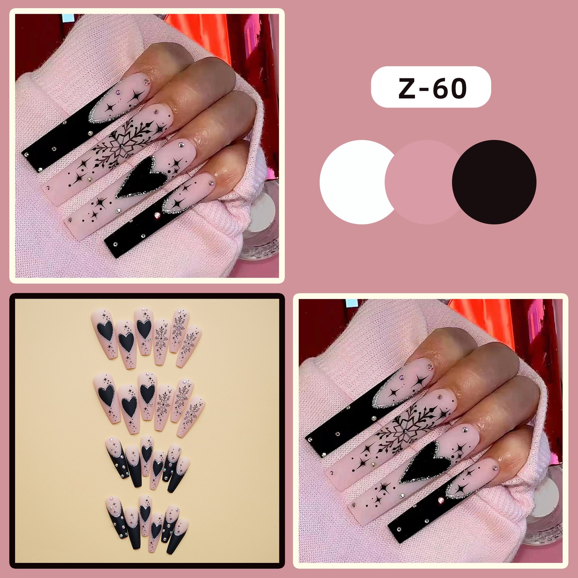 24pcs Detachable XL Ballerina flower artificial nails with designs Full Cover French fake nails set press on diamond false nails 60