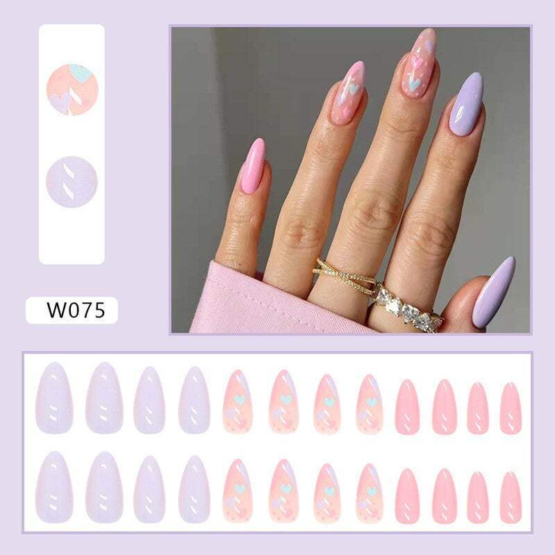 24pcs Douyin 2023 Nail Press on Long Ballet False Nails Extension Tip Reusable Adhesive Y2k Pink Black Sweet Cool Style Manicure W075 Macaron Color G