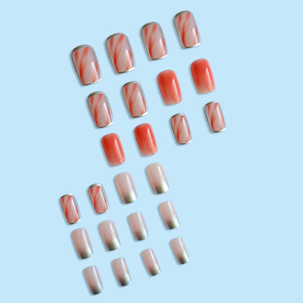 24pcs False Nail French Gold Coffee Color Coffin Fake Nail Patch Wearable Full Cover Nails for Girl Press on Nail Tips Wholesale