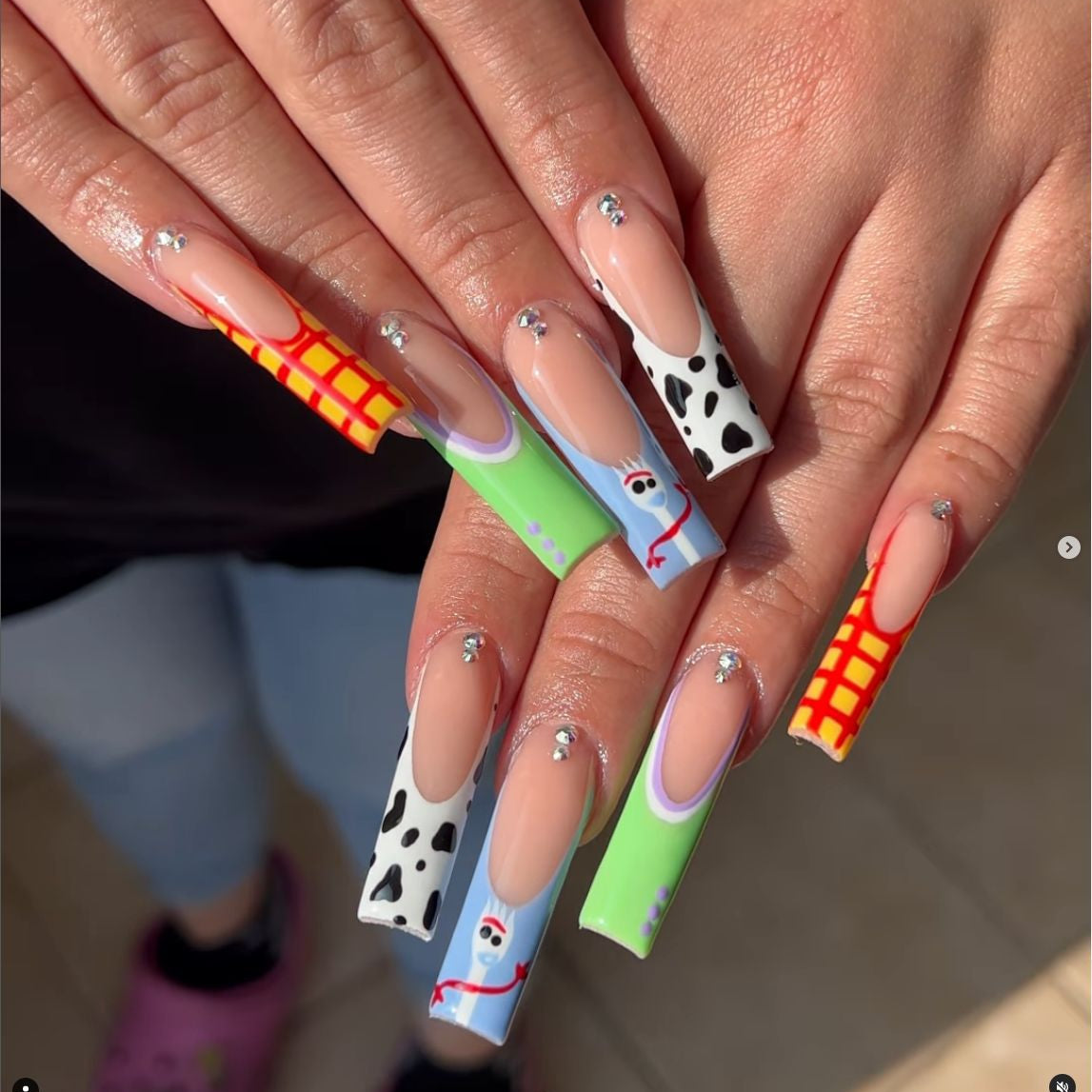 24pcs French rhinstones artifical nails with glue full cover fake nails detachable coffin false nail tips bling press on nails SGCY-108