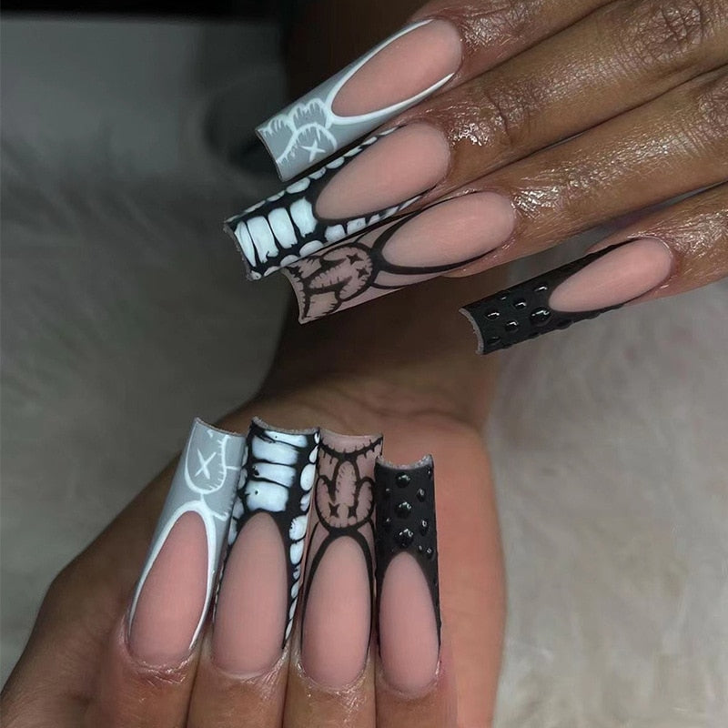 24pcs French rhinstones artifical nails with glue full cover fake nails detachable coffin false nail tips bling press on nails 2345