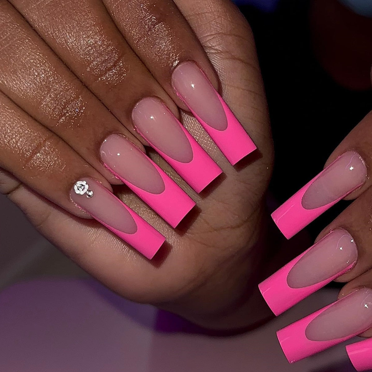 24pcs French rhinstones artifical nails with glue full cover fake nails detachable coffin false nail tips bling press on nails DJ27