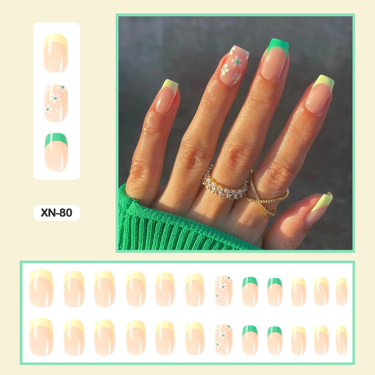 24pcs Girlish Colorful Graffiti Nail Art Fake Nails With Glue Pink Purple Short Press on False Nails With Wearing Tools XN-80