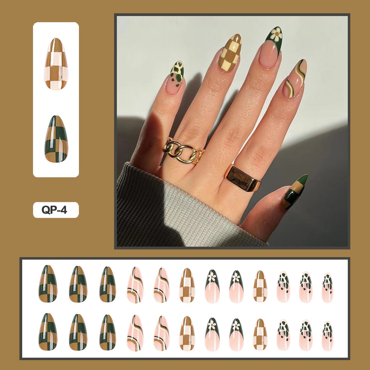 24pcs Girlish Colorful Graffiti Nail Art Fake Nails With Glue Pink Purple Short Press on False Nails With Wearing Tools QP-4