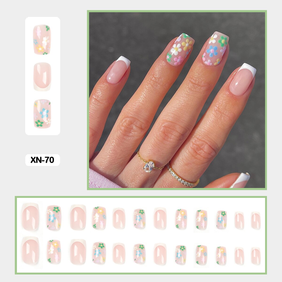 24pcs Girlish Colorful Graffiti Nail Art Fake Nails With Glue Pink Purple Short Press on False Nails With Wearing Tools XN-70