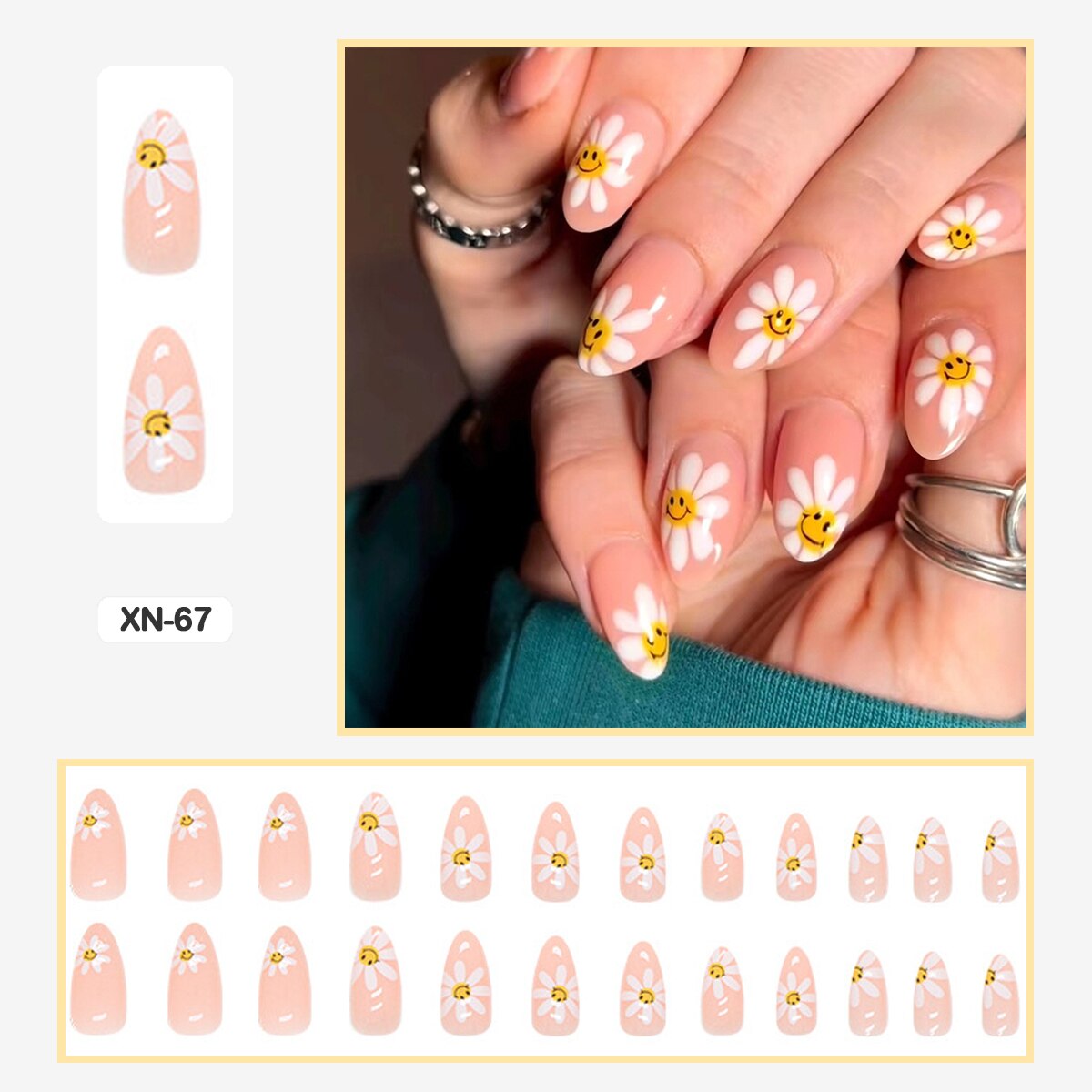 24pcs Girlish Colorful Graffiti Nail Art Fake Nails With Glue Pink Purple Short Press on False Nails With Wearing Tools XN-67