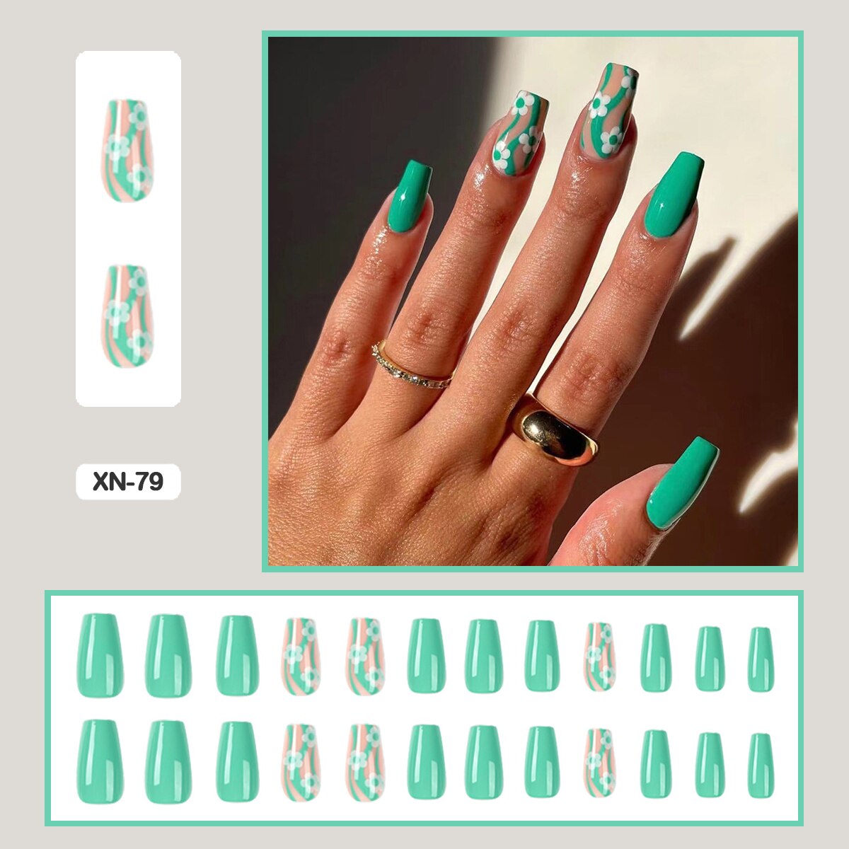 24pcs Girlish Colorful Graffiti Nail Art Fake Nails With Glue Pink Purple Short Press on False Nails With Wearing Tools XN-79