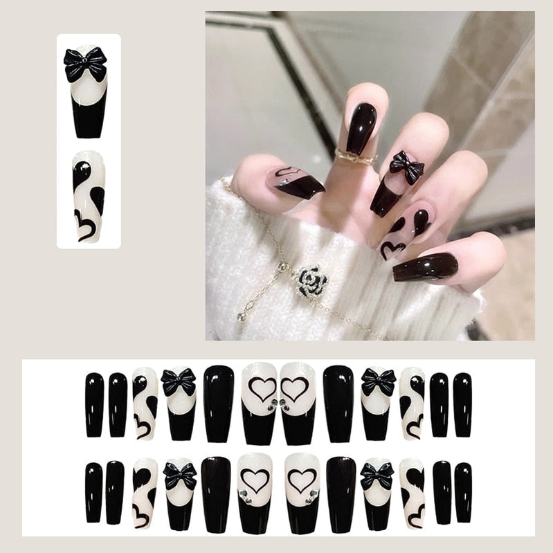 24pcs Glitter Gold Diamond False Nails French Butterfly Design Press on Nail Wearable Full Cover Acrylic Nail Tips for Girls Spain N27